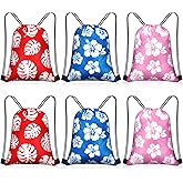 Yiyiring 16 Pcs Hawaiian Drawstring Bags Bulk 12 x 10 Inch Hibiscus Party Favors Bags Hawaii Themed Party Favors Decor for Kids Birthday Baby Shower Summer Holiday Supplies(Classic Hawaiian)