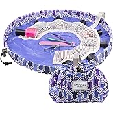 Lay-n-Go NailSpa Drawstring Cosmetic Bag - Portable Nail Supplies Organizer Bag w/ 8 Elastic Mesh Pockets & Circular Center -Durable, Machine Washable Nail Kit Organizer (18", Violet Floral [Purple])