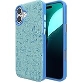 ZAGG London Snap Case for iPhone 16 Plus - Embroidered Doodle Fabric Design, MagSafe Compatible, 13ft Drop Protection with Graphene, Slim & Lightweight, Wireless Charging Compatible, Blue