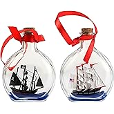 SAILINGSTORY Ship in a Bottle Nautical Christmas Ornaments Boat in a Bottle USS Constitution and Pirate Ship Set of 2 Pack