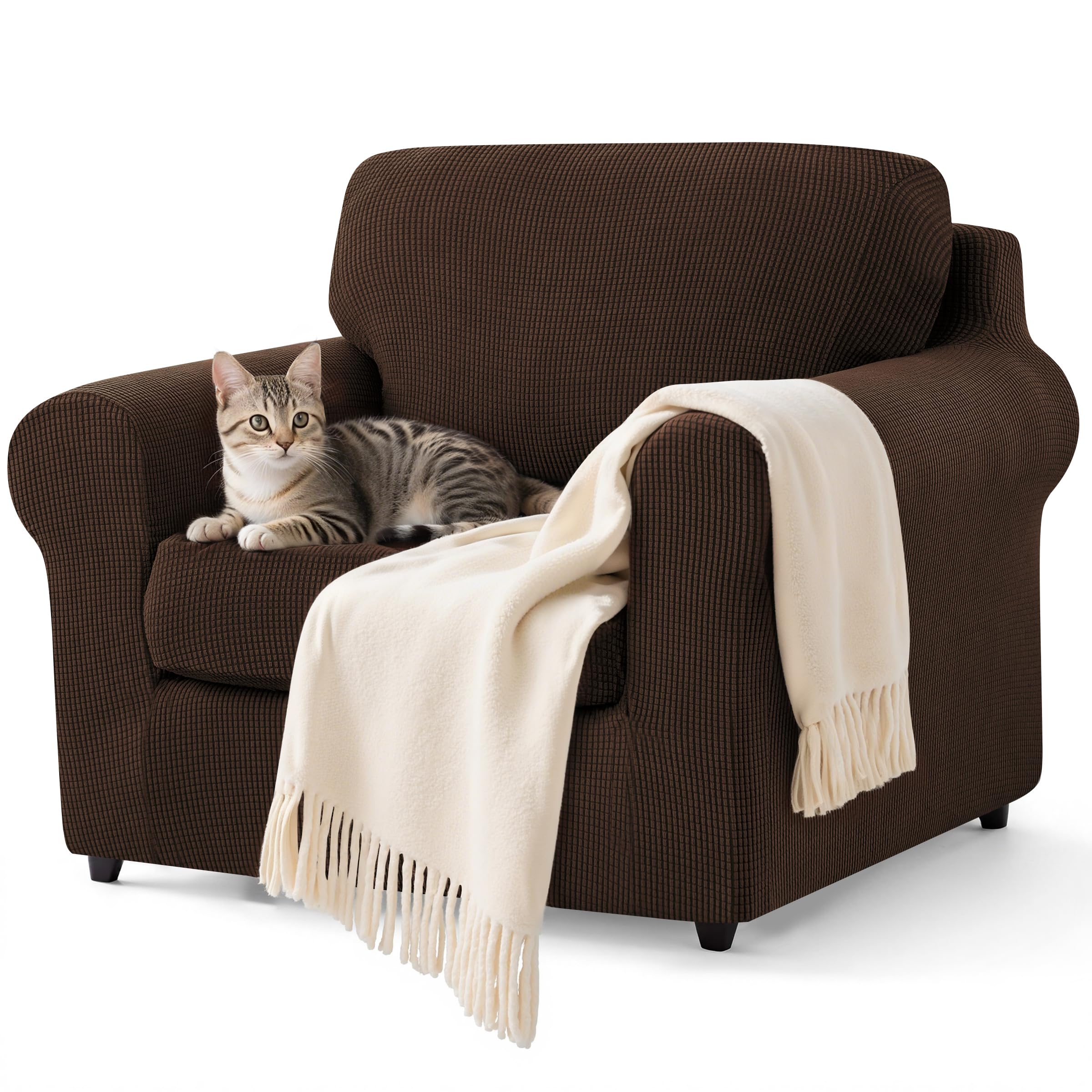 Photo 1 of SUBRTEX 3 Pieces Stretch Sofa Slipcover Sets Couch Cover Sets Backrest Cushion Covers Furniture Protector Collection Set for Oversize Sofa Loveseat Chair Slip Covers(Small, Chocolate)
