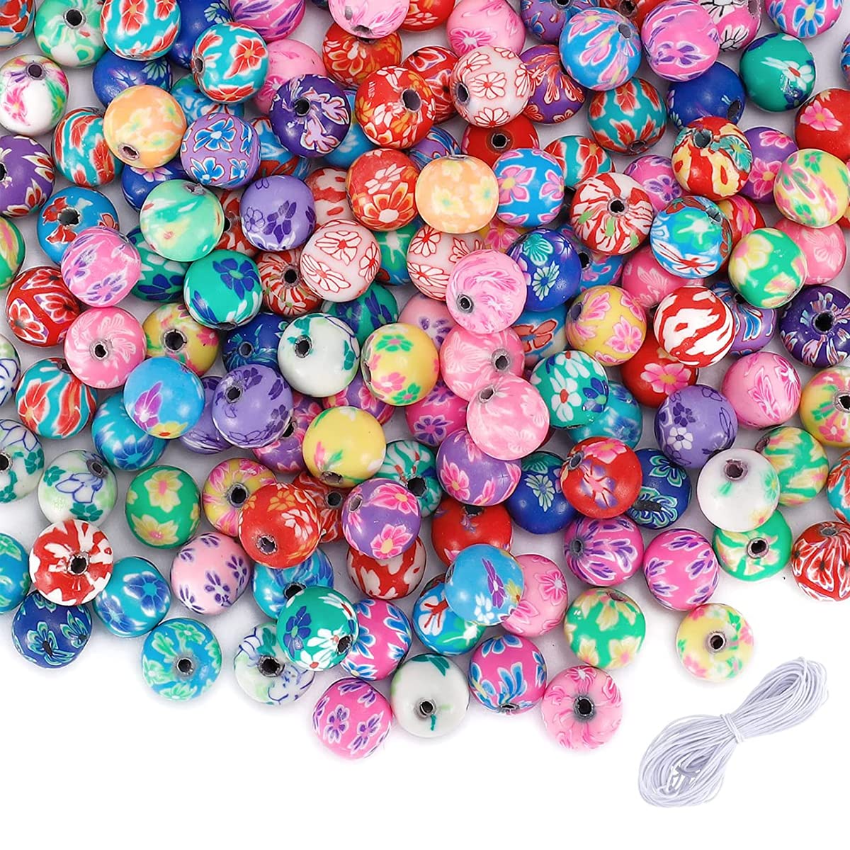DRERIO 10mm Large Round Clay Beads for Crafting - 100pcs Loose Beads for Jewelry and Bracelet Making - Assorted Set for Kids and Adults