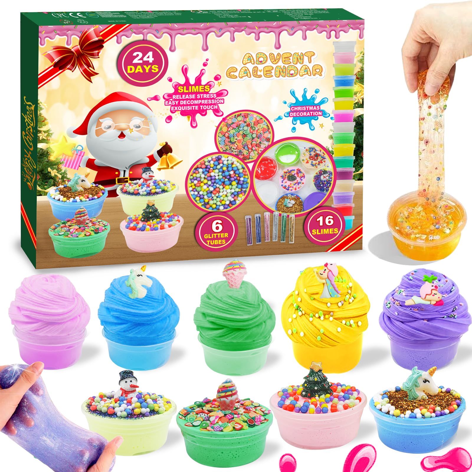 Slime Advent Calendar 2025 Kids, 24-Day Holiday Countdown Christmas Ornaments Surprises Xmas Holiday Party Gifts for Boys Girls Adults Include 16 Slime and 8 Accessories, 6+ year old