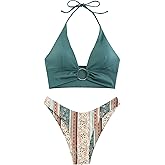 ZAFUL O Ring Halter Bikini Sets for Women High Cut Swimsuits Trendy 2 Piece Bathing Suits