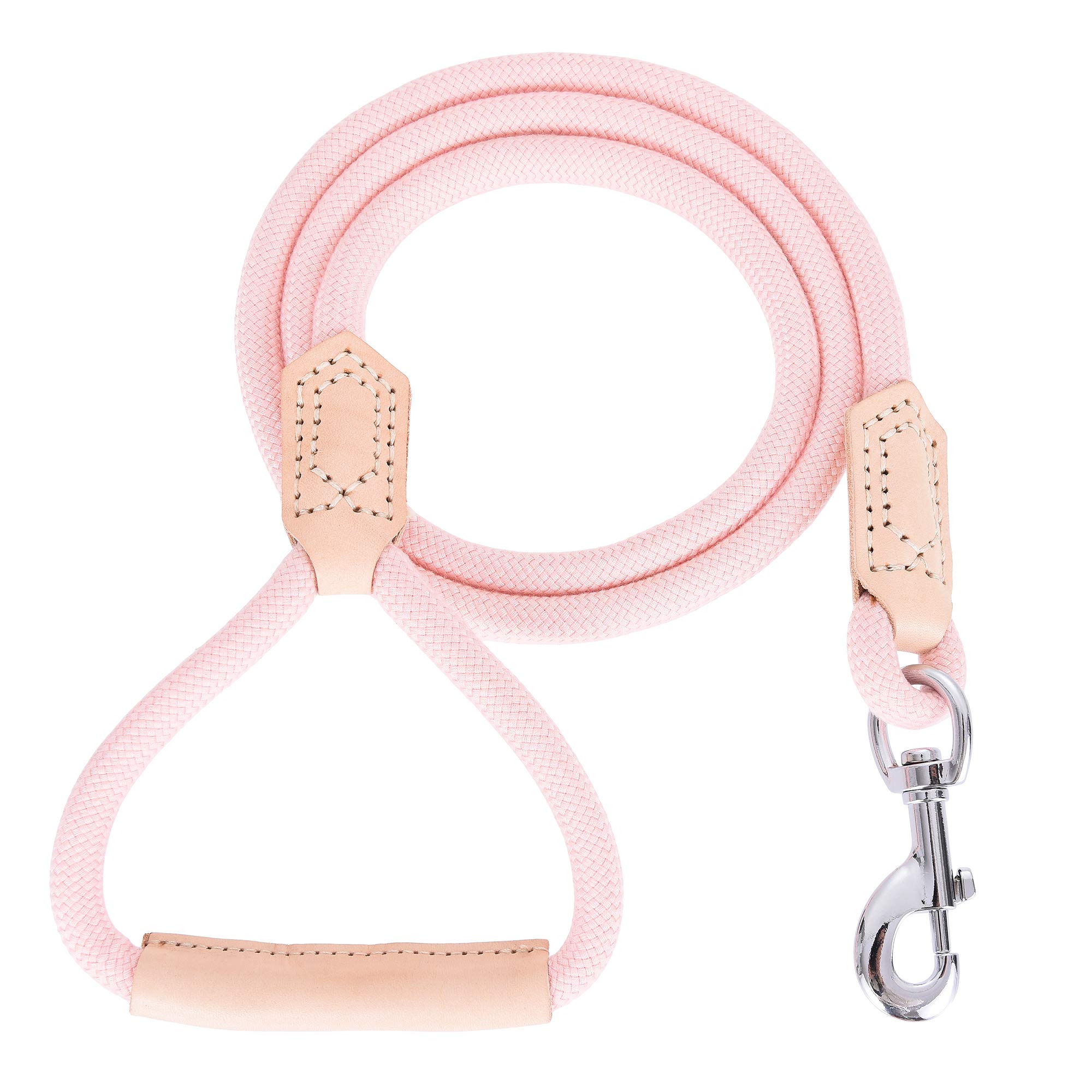 Mile High Life | Premium Leather Dog Leash | Strong Rope Leash | Leather Handle | Zinc Alloy Strong Clasp | Small Medium Large Dogs | 4/5/6 Feet (72 Inch, Pink) — image 1