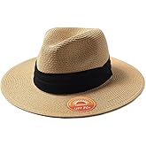 FURTALK Panama Hat Sun Hats for Women Men Wide Brim Fedora Straw Beach Hat UV UPF 80+