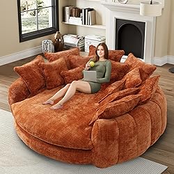 81” Oversized Upholstered Sofa Bed, Round Chaise