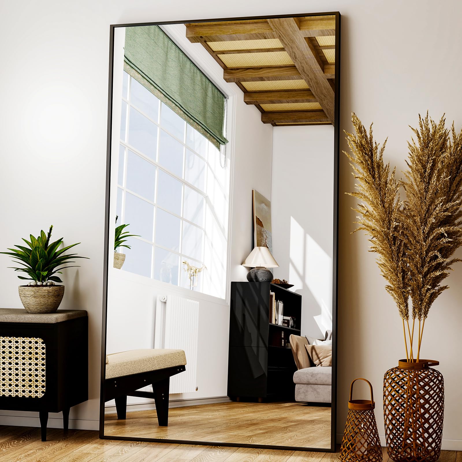 Photo 1 of Easly Full Length Mirror with Stand - 38"x77" Full Body Mirror for Floor, Wall Hanging or Leaning - Aluminum Alloy Frame for Living Room, Bedroom, Cloakroom - Black