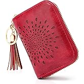 APHISON RFID Credit Card Holder Zipper Card Case Keychain Small Wallet for Women 1927 RED