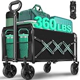 Collapsible Wagon Cart with Wheels Foldable, Black, 360 lbs Heavy Duty Folding Utility Wagon - Portable All Terrain Grocery Cart for Groceries/Shopping/Outdoor/Camping/Fishing/Sports