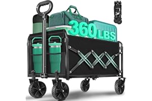 KOVRYX Collapsible Wagon Cart with Wheels Foldable: 360LBS Heavy Duty Folding Utility Wagon - Portable All Terrain Grocery Wagon Cart for Groceries Shopping Outdoor Camping Fishing Sports