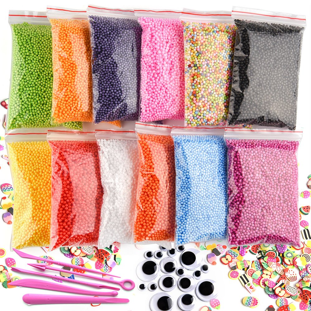 KUUQA 12 Packs Slime Foam Beads Micro Polystyrene Styrofoam Balls with