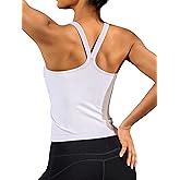 ATTRACO Women's Workout Tank Top Built in Bra Ribbed Athletic Tank Racerback Workout Top Scoop Neck
