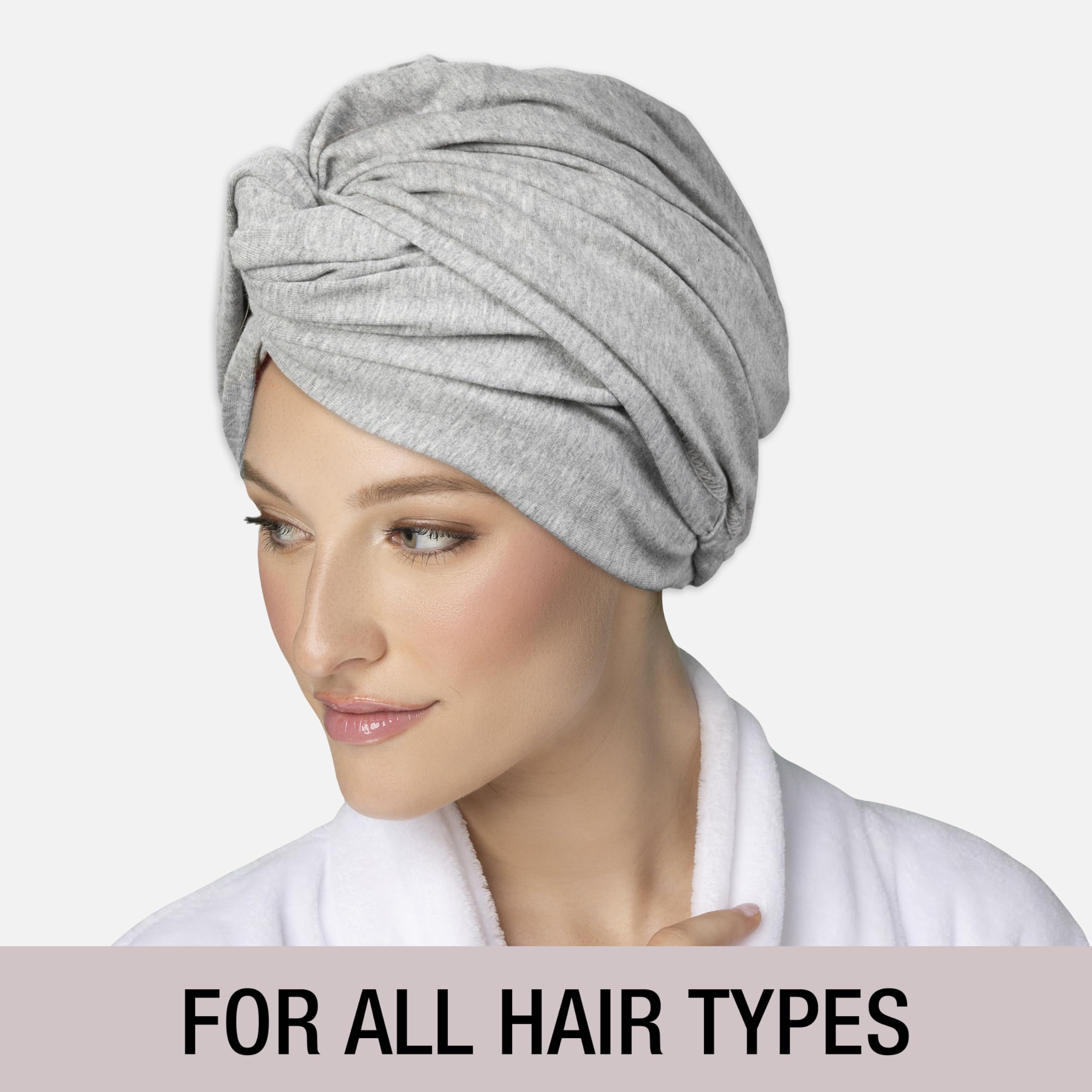 CONAIR Cotton Twist & Wrap Hair Towel, Fast Drying Ultra-Absorbent Hair Plop for All Types and Lengths, Turban-Style Cotton Towel Helps Maintain Natural Curl Style, Gray