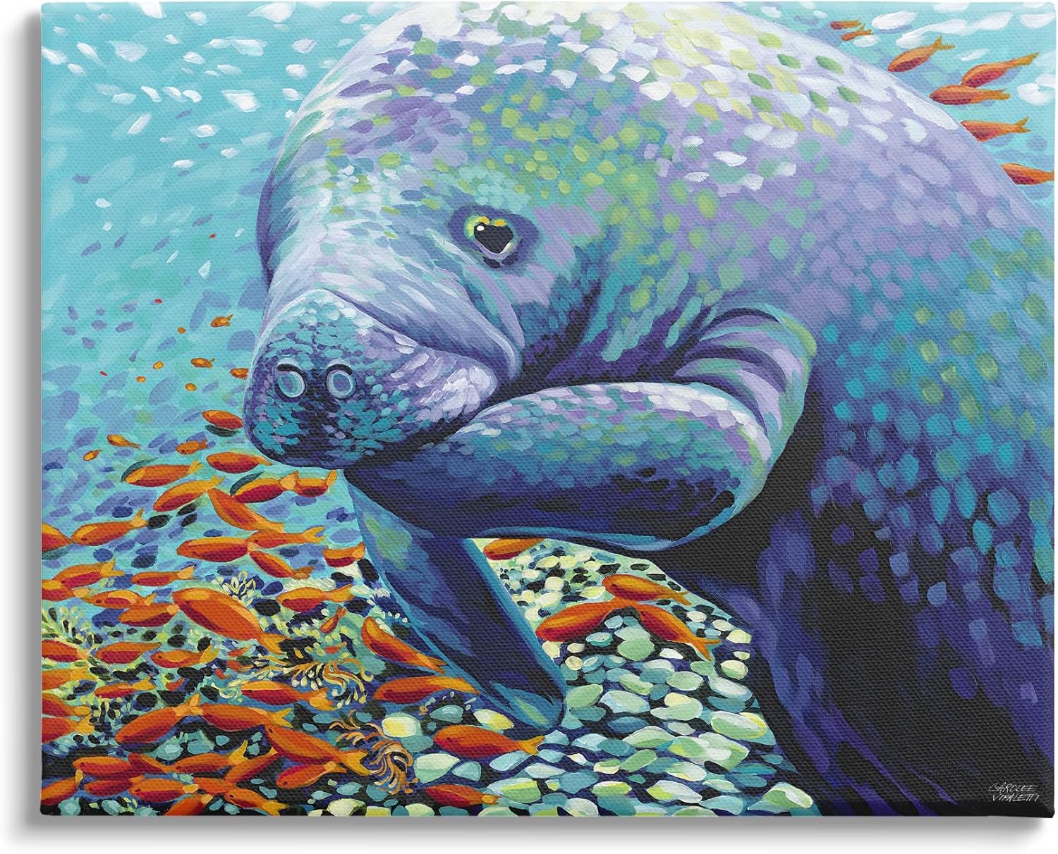 Paintings - Stupell Industries Underwater Manatee Impressionist Canvas Wall Art, Design by Carolee Vitaletti