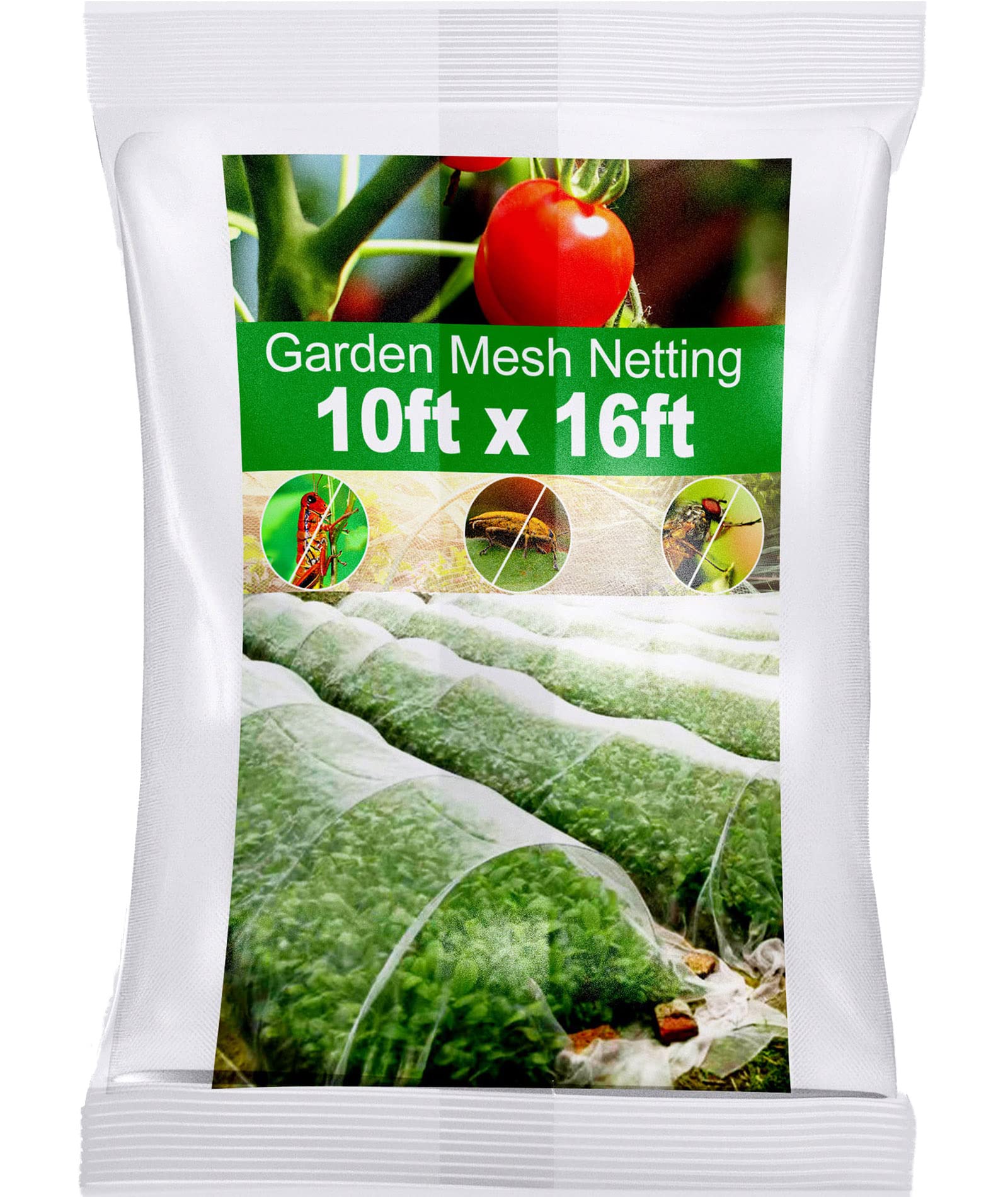 Wohohoho Garden Insect Mesh Netting 10ft x 16ft (3m x 5m), 1mm Ultra Fine Plant Covers for Garden Protection. Mosquito Net Pest Barrier for Vegetables Fruits Greenhouse Row Cover Raised Bed Barrier