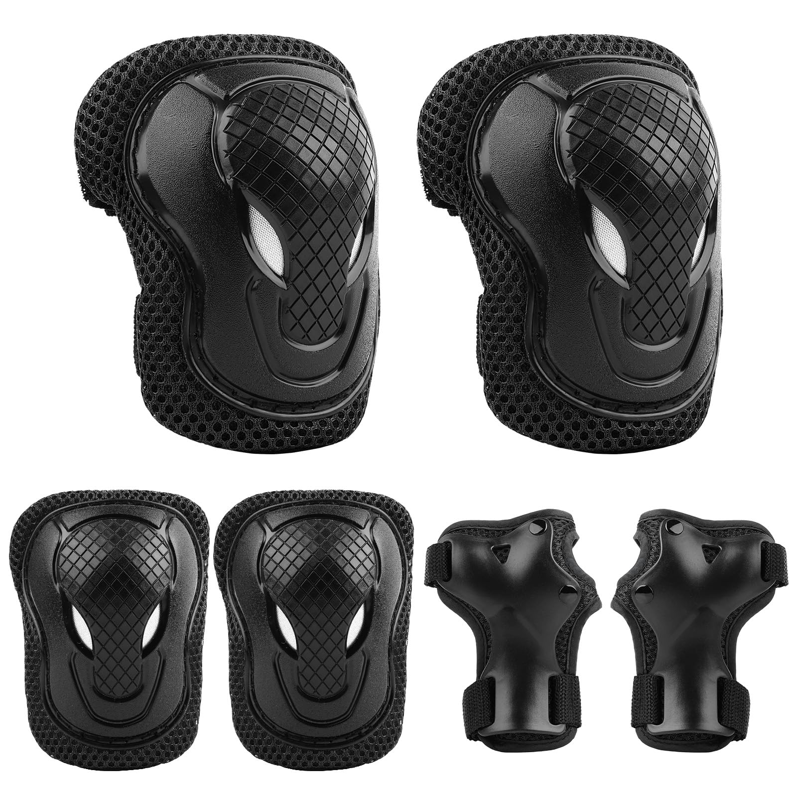 ValueTalks Kids/Youth Knee and Elbow Pads Set,Knee Pads for Kids Adjustable Protective Gear Set for Roller Skates Skateboard Scooter Inline Skating Cycling Bike Riding (Black, M)