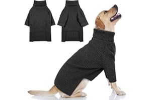 Queenmore Turtleneck Long Sleeve Knitted Sweater with Check Pattern, Warm Dog & Cat Sweater for Small to XXL, Charcoal Gray