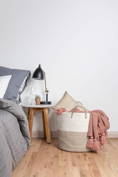 XXL PREMIUM COTTON ROPE BASKET 18″X16″ – LARGE BASKETS FOR STORAGE – WOVEN LAUNDRY BASKET- BROWN FARMHOUSE BASKET -ROPE STORAGE BASKETS – COTTON BASKET FOR LIVING ROOM STORAGE – WICKER BASKET
