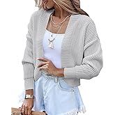 Amarmia Women's Long Sleeve Open Front Knit Cropped Cardigan Sweaters Casual Drop Shoulder Short Shrugs Sweater Coats