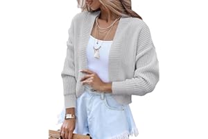 Amarmia Women's Long Sleeve Open Front Knit Cropped Cardigan Sweaters Casual Drop Shoulder Short Shrugs Sweater Coats