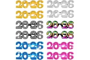 HSLCGF 12 Pcs 2026 Plastic Happy New Year Glasses Glitter Eyeglasses for New Year Eve Party Costume Photo Prop Supplies