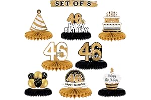 LINGTEER Happy 46th Birthday Table Honeycomb Centerpieces Cheers to 46th Birthday 46 Years Old Party Table Decorations Gift Sign.