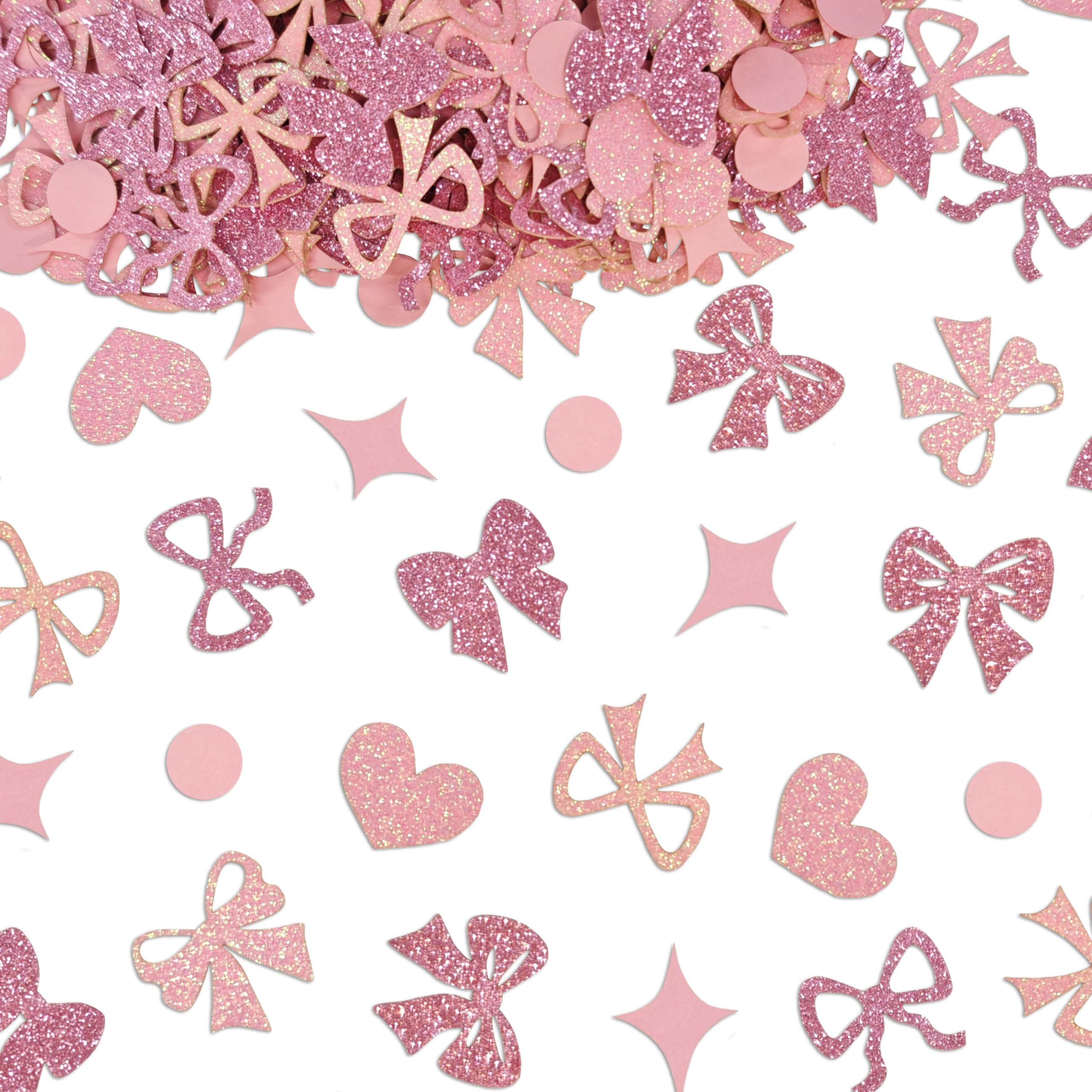 Photo 1 of 240 Pcs Pink Bow Confetti, Bow Theme Glitter Table Scatter for Coquette Baby Shower and Birthday Party Decoration (Pink)