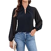 Blooming Jelly Women's Dressy Casual Blouses Business Fall Outfits Matel V Neck Long Sleeve Shirts Trendy Work Tops