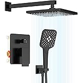 Gabrylly Shower System, 10 Inches Rain Shower Heads with Handheld Spray Combo, Wall Mounted Shower Faucets Sets Complete with Shower Valve Kit, Shower Head and Handle Set, Matte Black