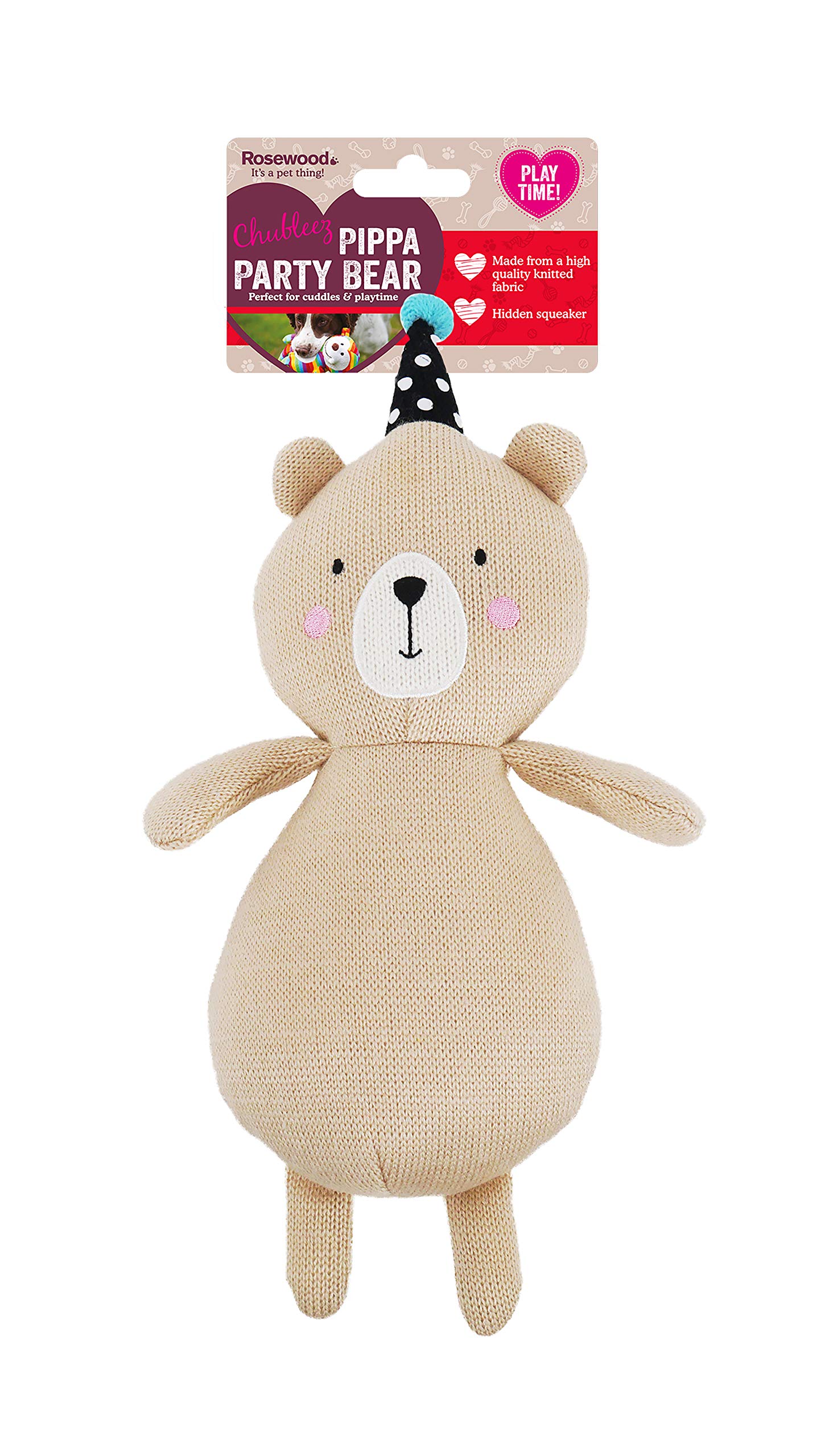 Pippa Party Bear, Plush Interactive Dog Toy - Beige
