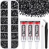 6000Pcs Resin Rhinestones for Bedazzling with 3Pcs B7000 Jewelry Glue, 1 Box Black Flatback Rhinestones for Crafting Crafts DIY, Crystals Gems for Clothing Shoes Tumblers Nail Art Makeup