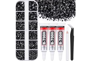 BELLEBOOST 6000Pcs Resin Rhinestones for Bedazzling with 3Pcs B7000 Jewelry Glue, 1 Box Black Flatback Rhinestones for Crafting Crafts DIY, Crystals Gems for Clothing Shoes Tumblers Nail Art Makeup