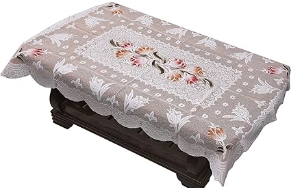 Yellow Weaves Fabric Center Table Cover Net Cloth, 40x60-inch, Off White