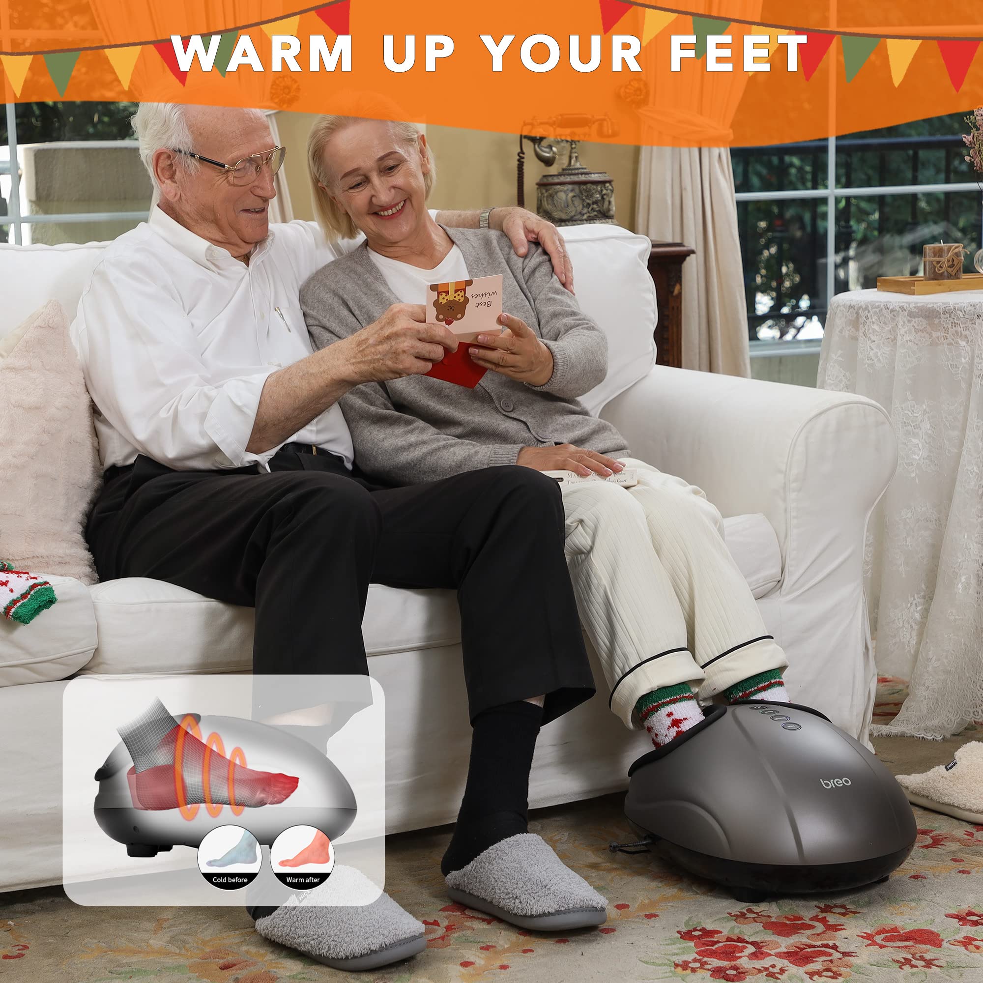 Breo Shiatsu Foot Massager with Soothing Heat, Deep Tissue Massage Machine for Relax Gifts, Family, Mom, Dad, Christmas, Fits Feet Up to Men Size 12