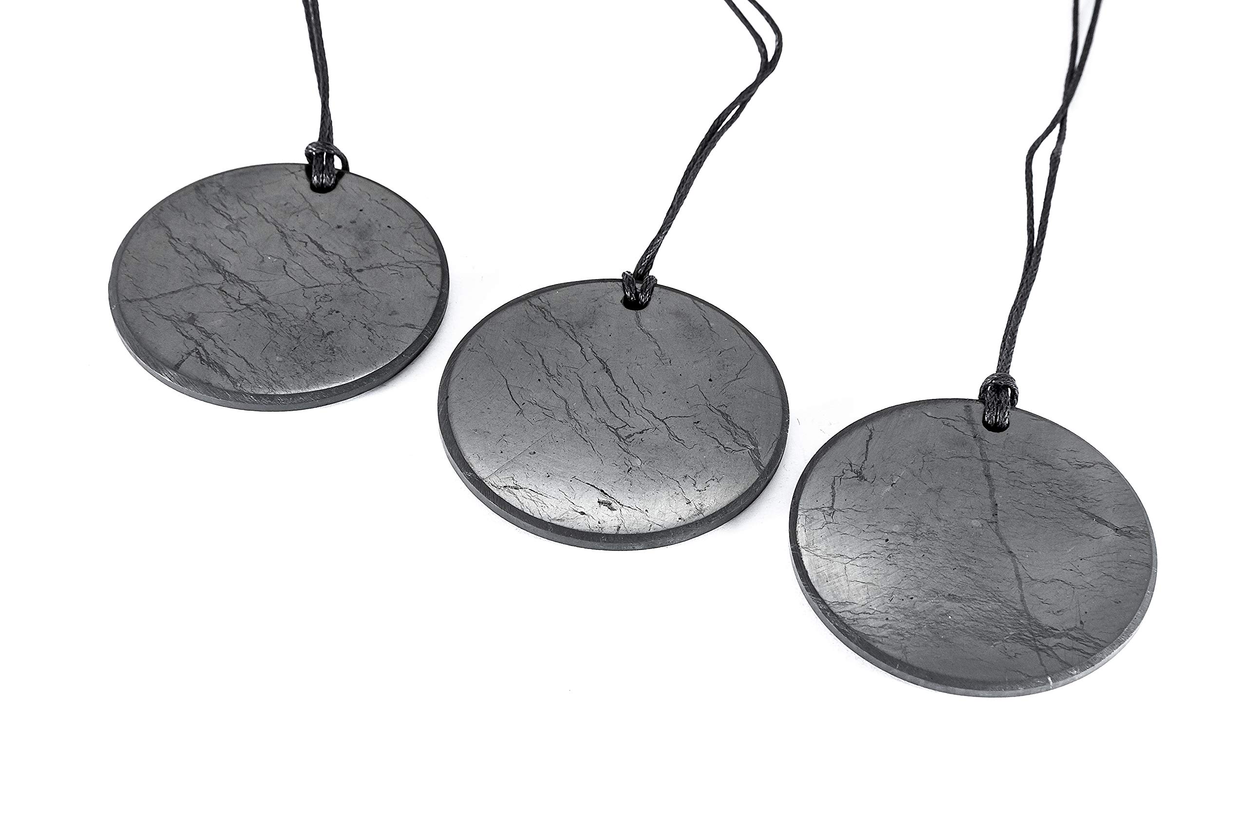 SN NATURSTEIN UG - Shungite "Disc" Pendants, 50 mm | Gem Stone from Karelia - 3 units