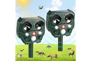 JAHY2TECH 2 Pack Upgraded Ultrasonic Animal Repeller Outdoor Solar Animal Repeller with Motion Sensor & Deterrent Light to Repel Raccoon Cat Squirrel Skunk Rabbit Dog Deer Repellent Devices for Yard Protection