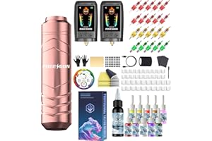 POSEIDON Tattoo Pen Kit, Cordless Tattoo Gun Set Tattoo Kit with 2Pcs Battery and 20 Pcs Tattoo Cartridge Needles, Complete T