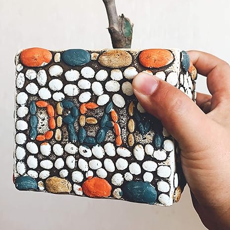 Amazon Iwailoft 植木鉢 多肉植物鉢 サボテン鉢 フラワーポット プランター容器 アンティーク 北欧 おしゃれ 卓上 飾り置物 インテリア プレゼント W12 D12 H10cm ナチュラル玉石デザイン 鉢