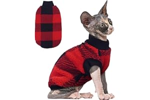 PUMYPOREITY Christmas Sweater for Cats, Winter Warm Cat Sweater - Super Soft & Elastic Knit with Plush Fleece, Easy-On Cozy Cat Outfit for Indoor/Outdoor,Red, S