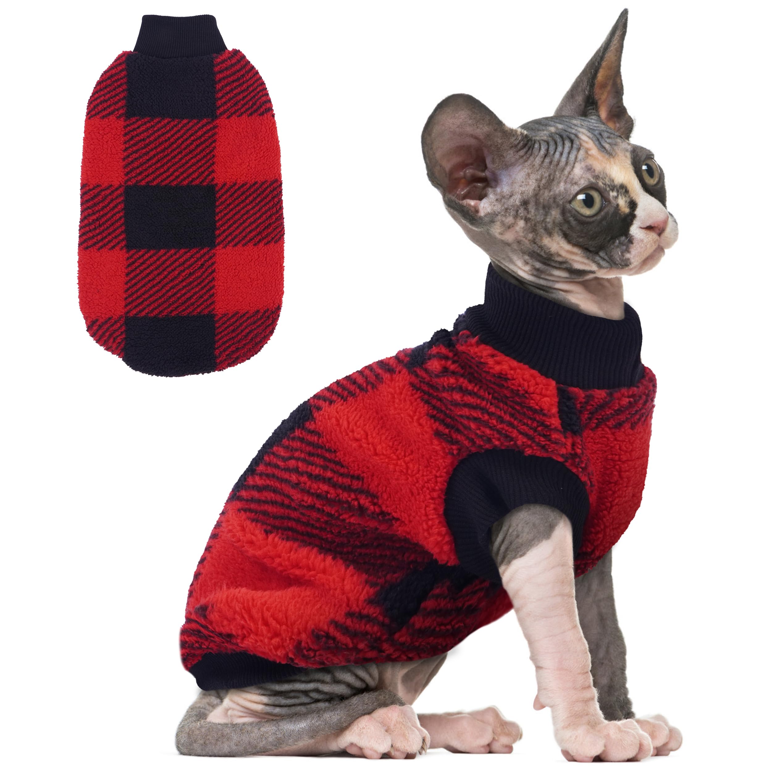 Photo 1 of PUMYPOREITY Christmas Sweater for Cats, Winter Warm Cat Sweater - Super Soft & Elastic Knit with Plush Fleece, Easy-On Cozy Cat Outfit for Indoor/Outdoor,Red, S