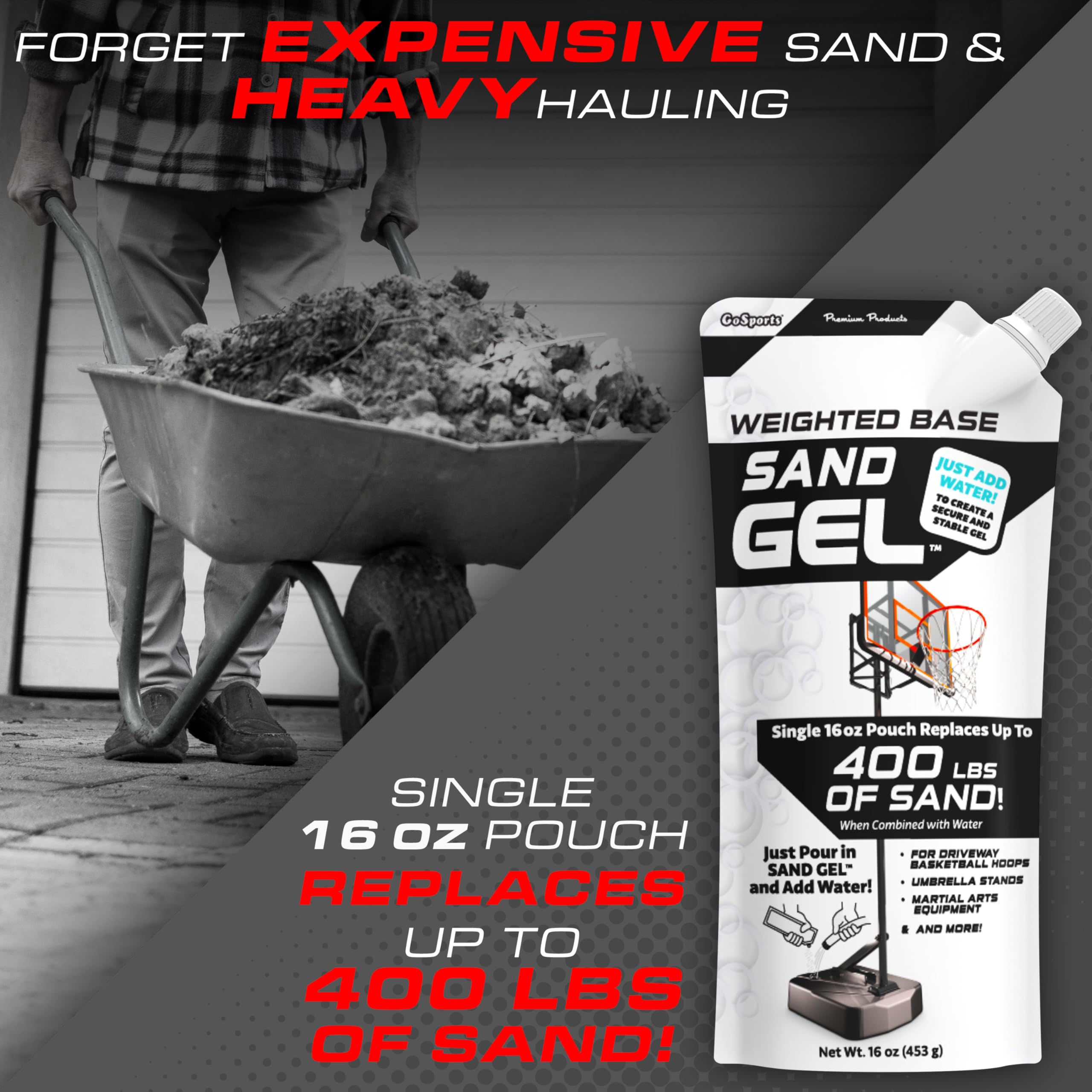 GoSports Sand Gel Weighted Base Filler for Indoor/Outdoor Basketball Hoops, Umbrella Bases, & More - 16 oz, Just Add Water