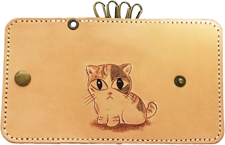 Amazon Lunatic White キーケース ねこ 三毛猫 ガン視猫 革 名入れ無料 ネコグッズ 猫雑貨 ミケネコ 本革 Atelier Lunatic White キーケース