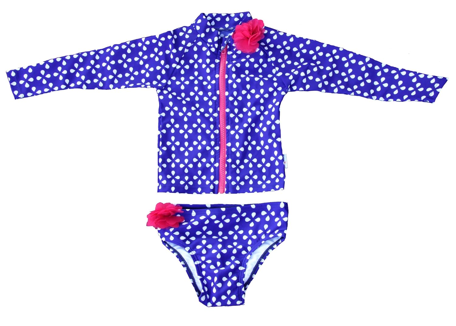 SwimZip Little Girl Rash Guard Swimwear Set Long Sleeve Zip UPF 50 Flower Power