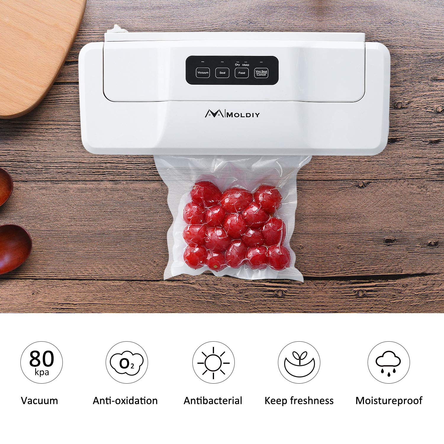 Moldiy Food Vacuum Sealer, Food Sealer Machines with 10 Bags, Automatic Food saver Vacuum Sealer Machines for Food Vacuuming Savers and Sous Vide
