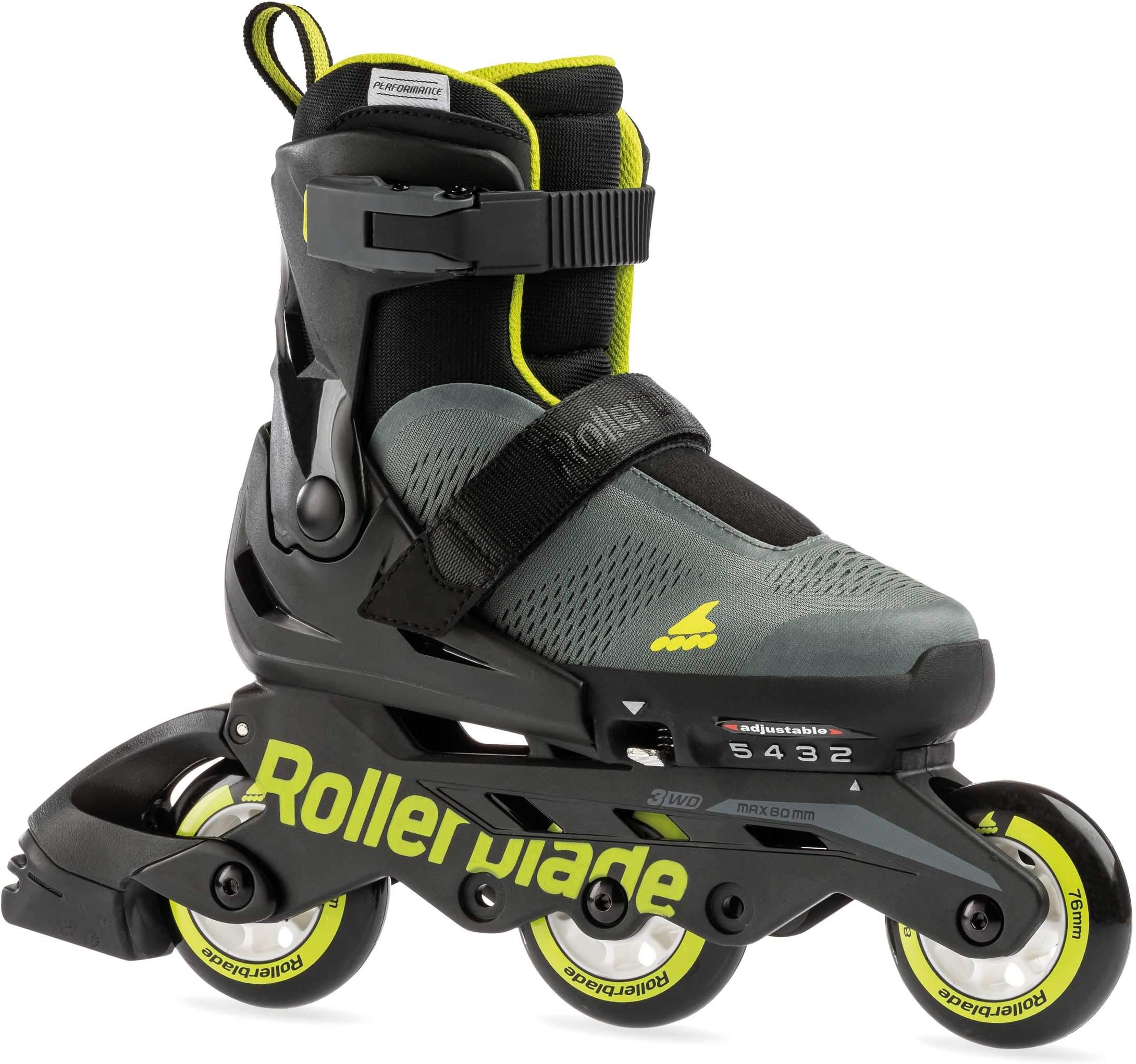 Rollerblade Microblade Free 3WD Kid's Size Adjustable Inline Skate, Anthracite and Lime, High Performance Inline Skates