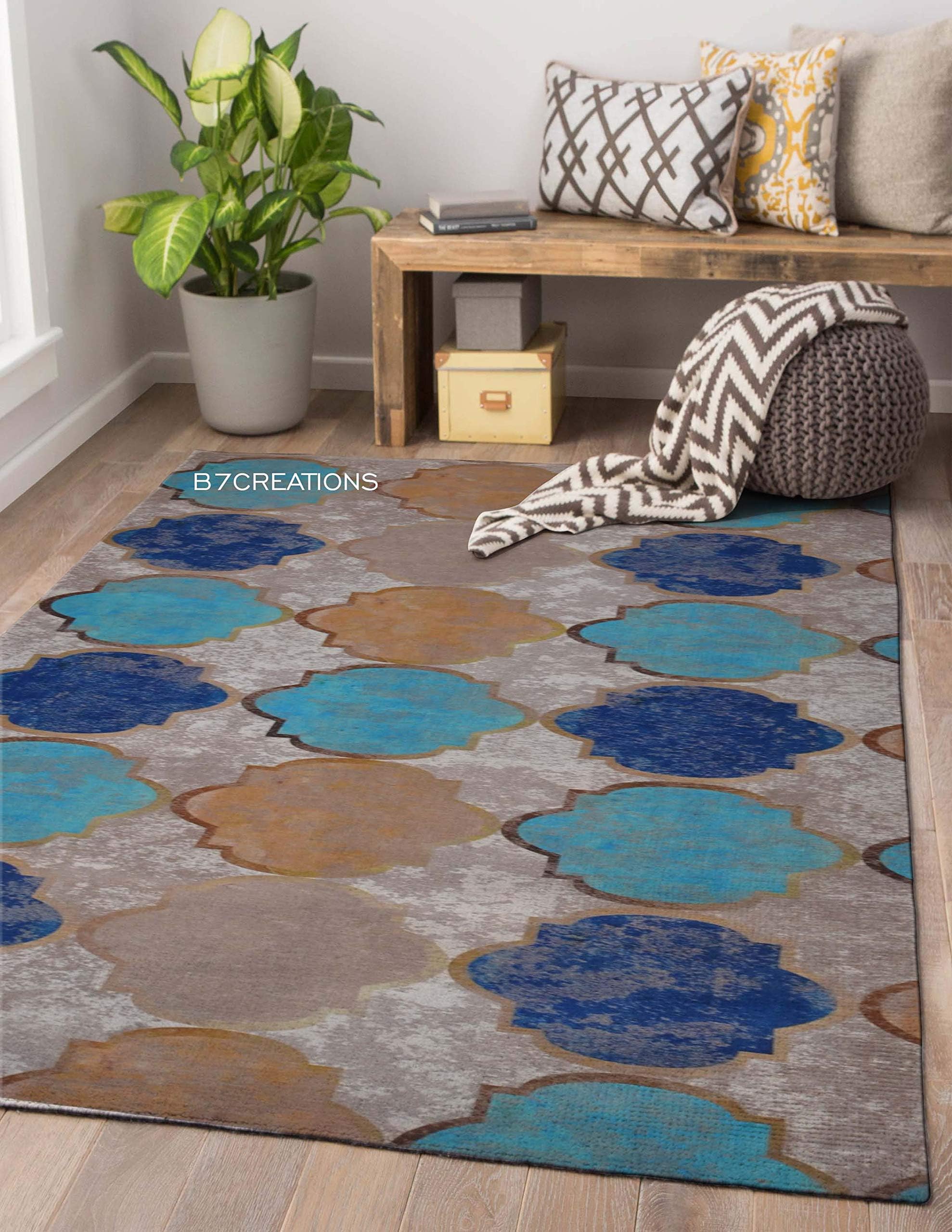 b7 CREATIONS 3 x 5 Feet Multi Digital Printed Carpet Rug Runner for Bedroom/Living Area/Home with Anti Slip Backing