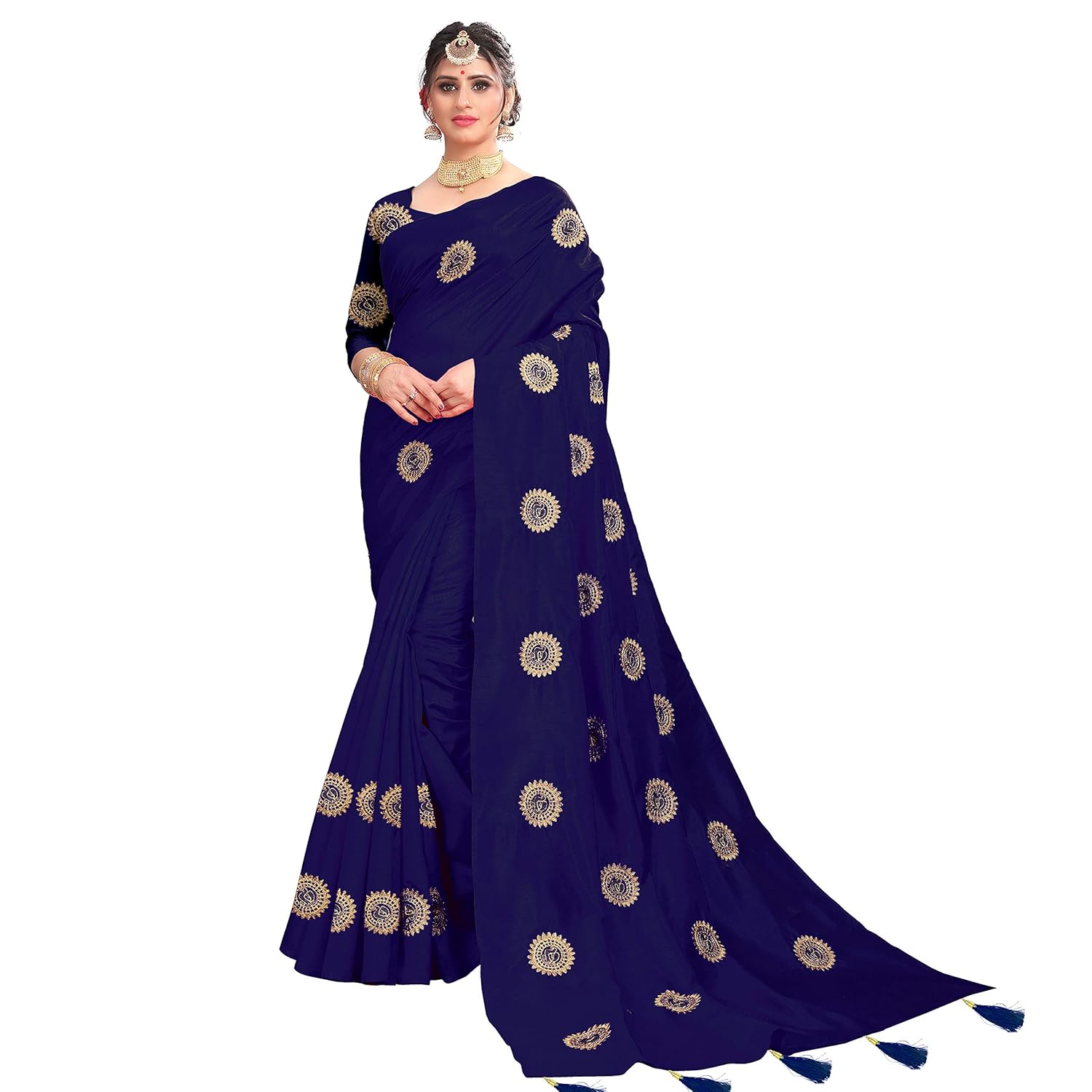 being banarasi women's silk embroidered saree with blouse piece(free size)
