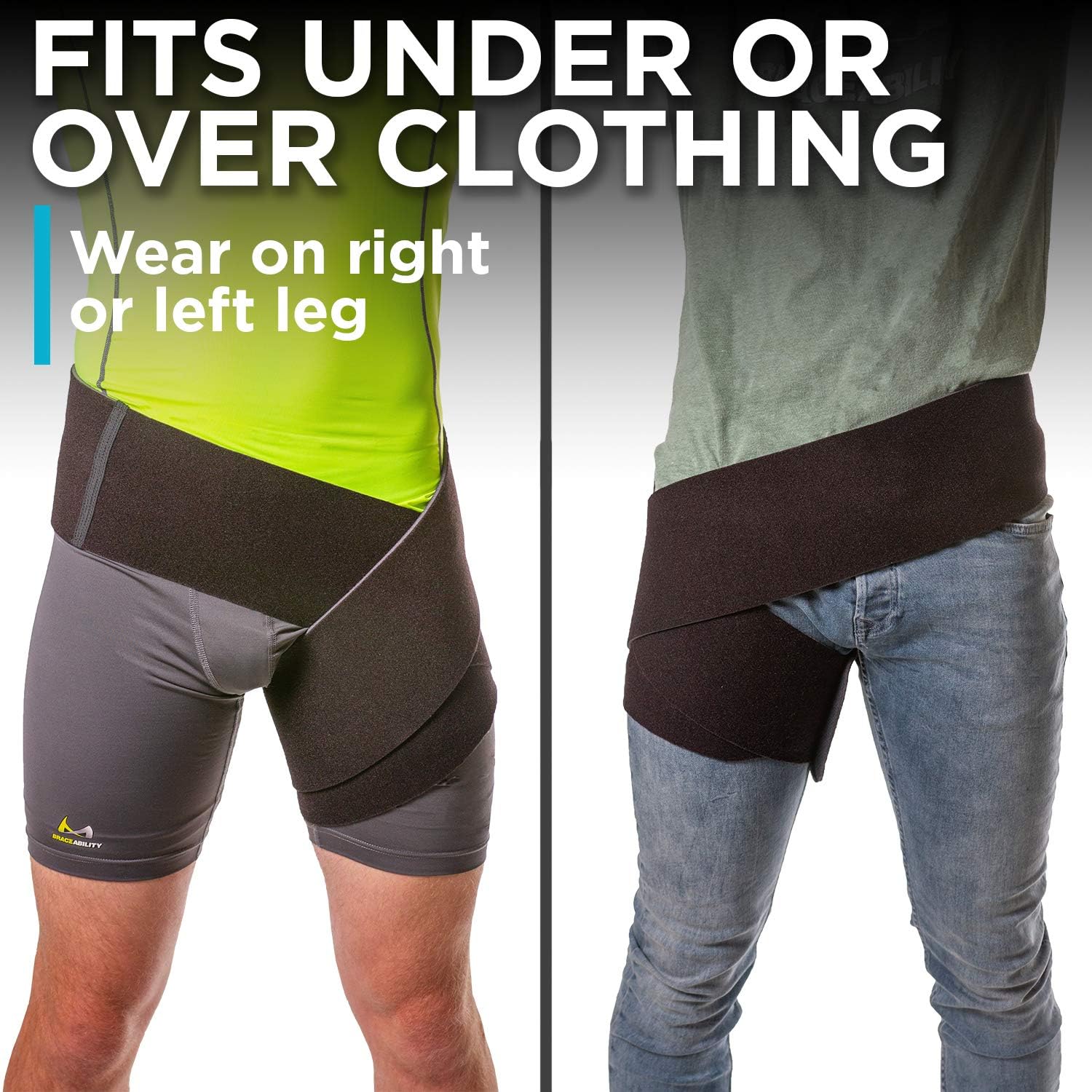 BraceAbility Hip Brace & Groin Strain Wrap | Non-Slip Hamstring & Thigh Compression Support Spica for Pulled Quad Muscle, Arthritis Relief, Inguinal Hernia or Abduction Hip Flexor Injury (One Size): Health & Personal Care