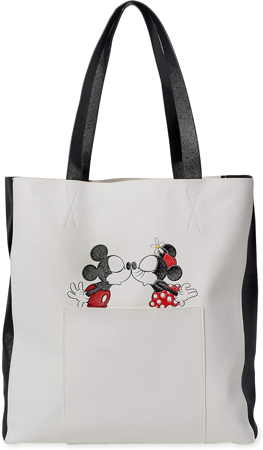 Disney Mickey and Minnie Mouse Faux Leather Tote Bag for Adults White